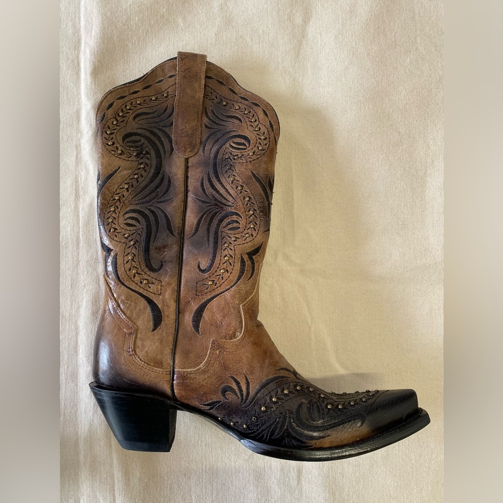 NWT J.B. Dillon Reserve Brown and Black Embroidered Leather Cowboy Boots W11 - Picture 3 of 13